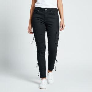 Serenede Black Cargo Skinny Jeans Bungees Women's 36 Sporty Streetwear Emo Indie
